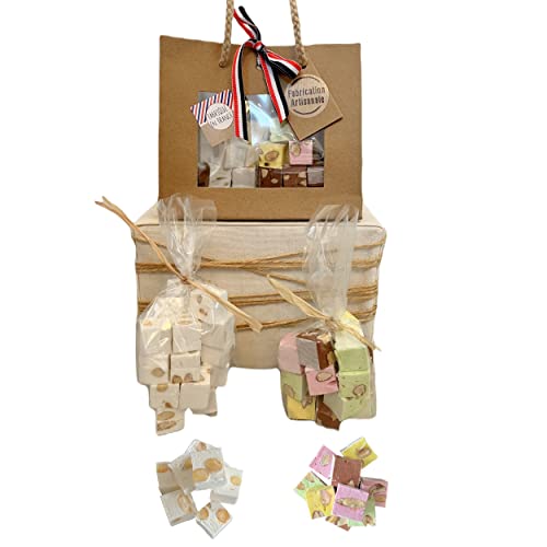 Panier de Nougat tendre - Coffret Gourmand sucré Cadeau original à offrir - Idée plaisir Fabrication Française - Parfum naturel saveurs chocolat pistache amande cacahuètes