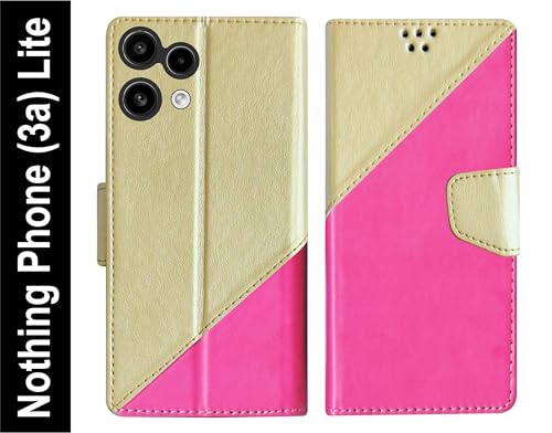 Image of SBMS Flip Cover for Nothing Phone (3a) Lite Back Cover Case with Magnatic Closure | Genuine Leather Finish | Inbuilt Stand | Card & Money Pocket | Wallet Style Flip Back Case Cover (MultiPink)