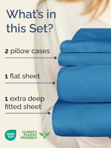 Image of Extra Deep Pocket Queen Size Sheet Set - Breathable & Cooling - Denim Blue