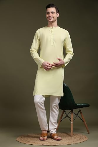 Image of SKAVIJ Men's Pure Cotton Solid Kurta Pajama Set Round Neck Casual Yoga Dress