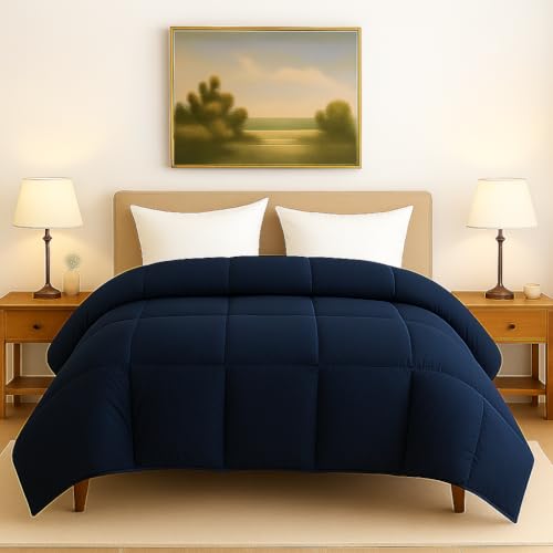 Image of Down Blanket, Extra Lightweight Summer Comforter for Double Bed | 100 GSM Ac Comforter Super Soft Fluffy ComforterDouble Bed Comforter | Dohar | Duvets |Soft Microfiber Fabric (100 GSM, Navy Blue)