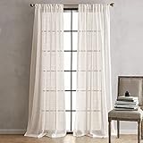 DKNY Gold Metallic Sparkle Stitch on White Sheer Holiday Window Curtains for Living Room Rod Pocket