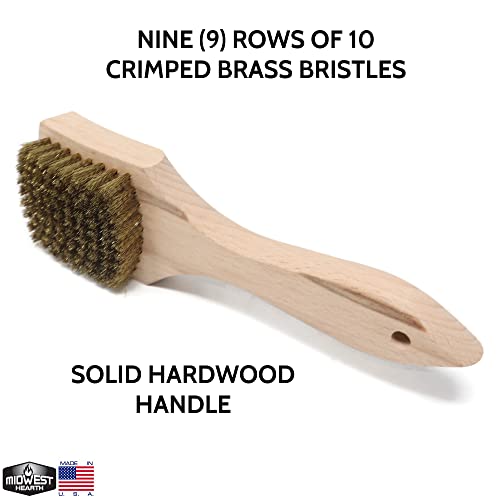 Image of Brass Wire Utility Scrub Brush for Cleaning 9 inch Hardwood Handle (Made in USA) (Pack of 3)