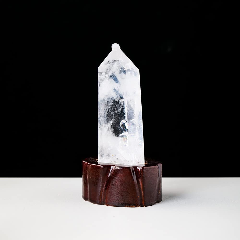 Magia Natural Piedra Transparente Natural Cristal de Cuarzo Transparente Punto pirámide Cristal Hexagonal Columna Base de Madera decoración 1 ud. Inicio Colecciones