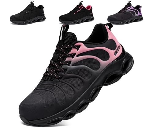 LARNMERN Steel Toe Shoes for Women Lightweight Safety Shoes Sneakers Comfortable Steel Toe Sneakers Work Colorful Breathable Fashionable Footwear (8, Peach Pink)