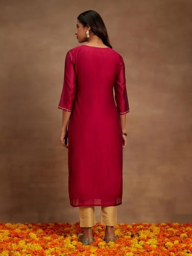 Image of Libas Woven Design Silk Blend Straight Kurta