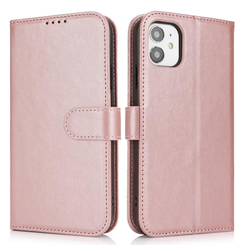 Image of for iPhone 11 Case Wallet with Card Holder,for iPhone 11 Wallet Case for Women Men,PU Leather Shockproof Magnetic Buckle Stand Flip Phone Case-Rose Gold