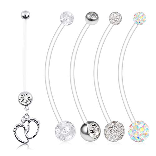 AceFun Piercing de Nombril très Long -pour Femme Enceinte Grossesse Maternité Ventre Bouton Anneaux Nombril Flexible Bioflex 1.6mm 38mm Cover
