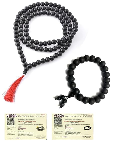 Karungali Malai 108 Beads with Karungali Bracelet Black Combo Set | Pure Ebony Wood | meditation, pooja, protection, and positive energy | Spiritual Mala for Men & Women |