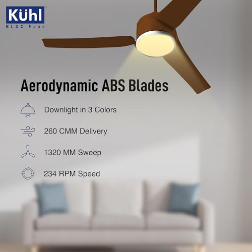 Image of KUHL Ritzz R3 1320 mm 65% Power Saving BLDC Ceiling Fan | BEE 5 Star Rated & ISI Marked | High Air Flow| 5Year Warranty on Motor By Brand | Free Installation | IoT - Operate via Mobile & Alexa | Brown