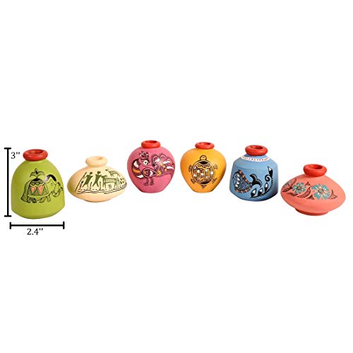 Image of AAKRITI ART CREATIONS Ladder Wall Decor 6 Colored Handcrafted Madhubani Pots | Wooden Shelves Hanging with Terracotta Vases | Matte Finish Decorative Wall Art for Living Room, Entryway & Gifting