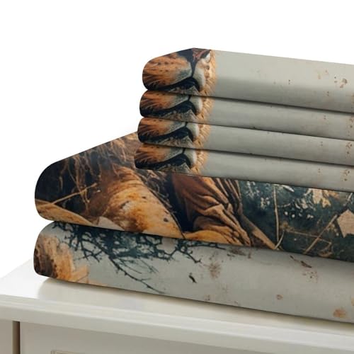 Set de housse de couette lion 3D microfibre ultra douce 3 pièces lit super king - 6