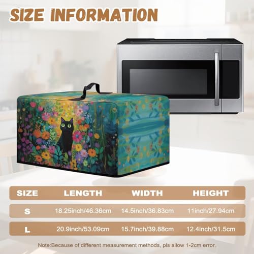Image of Microwave Oven Cover Air Fryer Toaster Oven Dust Cover with Handle, Stain-Resistant Small Electric Appliance Protector for Kitchen Decor, S, Black Cat Daisy Floral Green