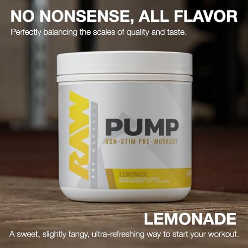 Image of RAW Pump Stim Free Pre Workout (Lemonade) - Non-Stimulant Pre Workout Supplement Powder Nitric Oxide Booster - Pre Workout Supplements Drink for During Workout - 40 Servings