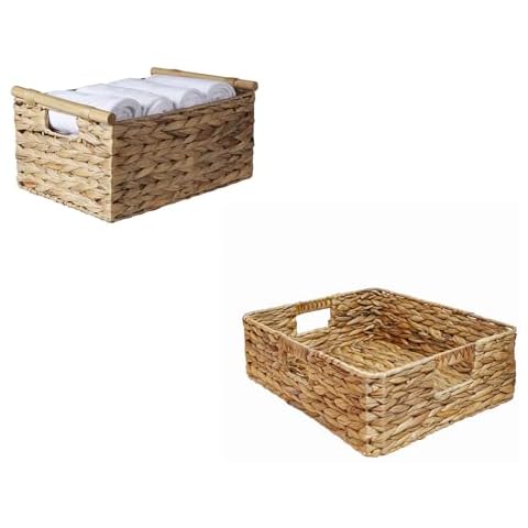 Medium water hyacinth storage basket with handle ＋Medium Water hyacinth drawer storage basket Cover