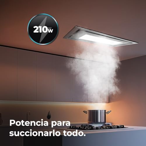 Cecotec Deckenintegrierte Dunstabzugshaube 90 cm Bolero Flux Tir 908000 Inox A++. Edelstahloptik, Saugleistung 800 m³/h, Fernbedienung, Kohlefilter, Booster