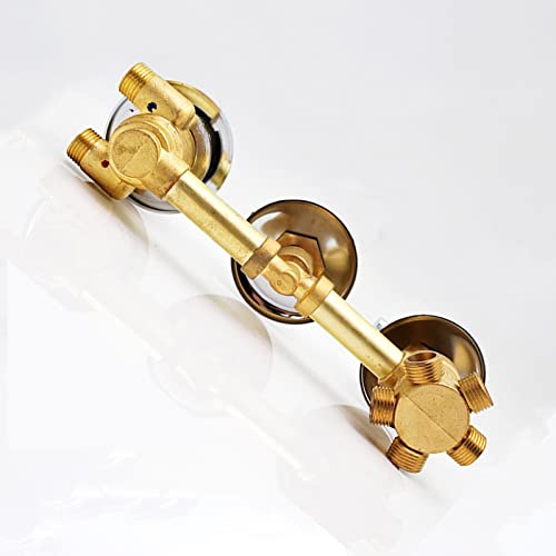 Mitigeur Thermostatique Laiton Monobloc G1/2 Colonne Mitigeur, Inverseur Robinet pour Salle Bain, 2/3/4/5 Voies, Cartouche Laiton, 3 Poignées, Sécurité Anti-brûlure (Filetage Vis 5 Sortie)