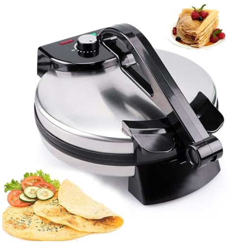 Fabricante De Tortillas De 10 Pulgadas Con Control De Temperatura, Fabricante De Roti Eléctrico, Indicador Led, Antiadherente, Acero Inoxidable, Estilo Moderno, Para Pizza, Pita, Quesadillas Y Más