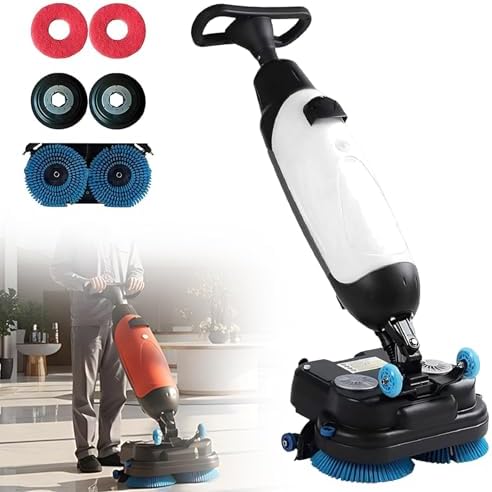 Portable Electric Floor Scrubber Cleaner, 43cm Dual Brush Machine, 24V Battery Powered, 360° Rotating Head, Ideal for Commercial Use on Tile and Hard Floors, 12000 Sqft/H