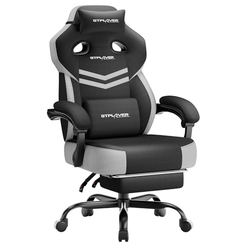 Image of GTPLAYER Big & Tall Gaming Chair, 90-155 Adjustable Reclining Office Seat with Footrest, Ergonomic Comfy Computer Desk Chair for Adults, Home Office Gaming Study Use, Black & LightGray