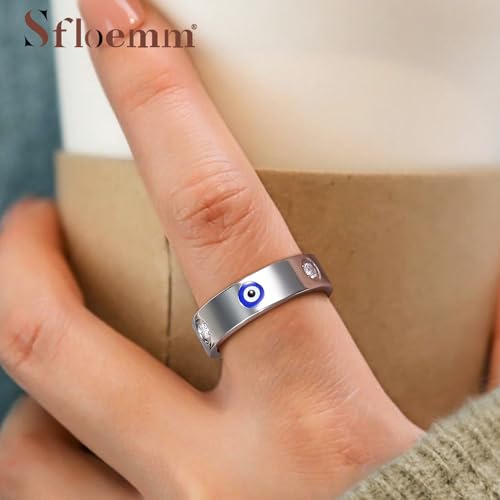 Evil Eye Wedding Band for Women 18K Gold Plated, Cubic Zirconia Anniversary Ring Gift for Wife, Non-Tarnish Stainless Steel Protection Jewelry, Secure Fit Sizes 5-113