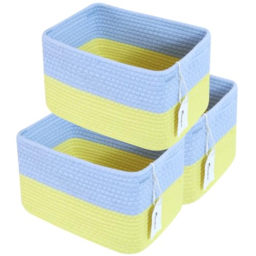Hopegiver 3 Pack Rainbow Woven Storage Baskets for Shelves, 11x8x7 Inch Cotton Rope Decorative...