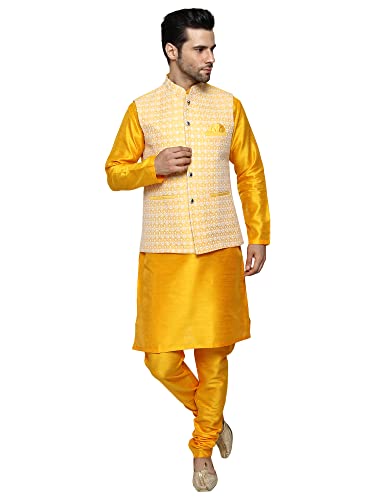 Image of Uri and MacKenzie Men's Silk Blend Kurta Pajama with Designer Ethnic Nehru Jacket /Modi Jacket