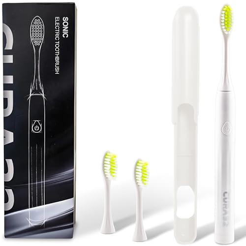 CURA32 Electric Toothbrush - Waterproof Ultrasonic Toothbrush with 37500 VPM High-Frequency Vibrations, Soft Dupont Bristles & 2-Min Timer - Deep Cleaning for Teeth and Gums (White)