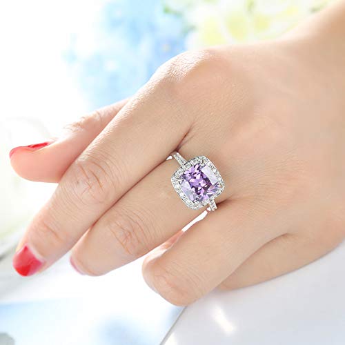 JerMrasra Birthstone Rings for Women White Gold Amethyst Cocktail Rings Purple CZ Engagement Ring Princess Cut Square Cubic Zirconia 925 Sterling Silver Shiny Full Diamond Ring for Women?7?