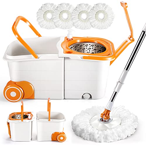 ZNM Spin Mop and Bucket with Wringer Set on Wheels,