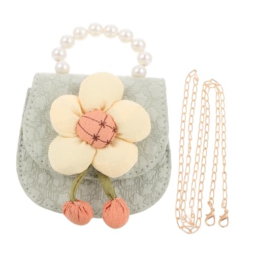 Girls Cute Mini Crossbody Purse Lightweight Floral Handbag with Pearl Accents for Little Girls Stylish Boy Shoulder Bag Green for Everyday Use