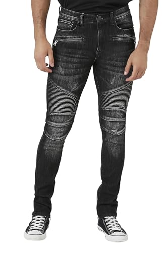 Forever 21 Men's Stretch-Denim Moto Skinny Jeans