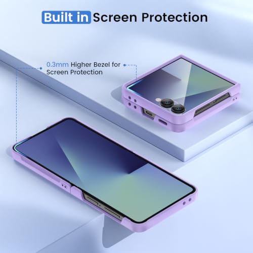 Image of Ruky for Samsung Galaxy Z Flip 8 Slim Case with Screen Protector, Purple | Hard PC Shockproof Protective Cover, Support Wireless Charging Girls Women Full Body Covers for Samsung Z Flip 8, Purple