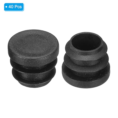 Image of PATIKIL 5 /8 inch Plastic Tubing End Caps, 40Pcs Round Hole Plug Insert for Round Iron Pipe Chair Leg Table Bookshelves Patio Furniture, Black