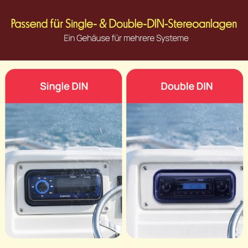 Image of Pyle Durable Universal Marine Stereo Cover - Water Resistant Boat Radio Protector Shield with Flip-up Door & Neoprene Gasket - Compatible with Dual Shaft & DIN Style Stereos - Pyle PLMRCW3