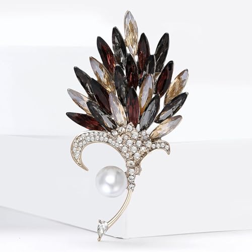 Image of Rhinestone Brooch Pin for Women Elegant Crystal Flower Bouquet Brooches Lapel Pin Wedding Party Dress Accessories for Wife Mom Birthday Gifts