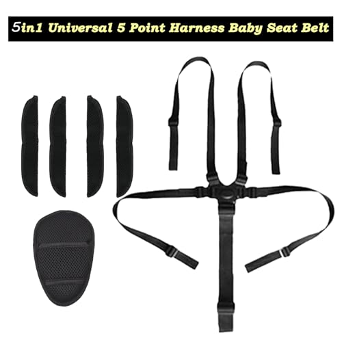 Image of 5 Point Harness Baby Seat Belt, Adjustable Harness Baby Safety Strap, Safety Child Seat Belt with 5 Pad for High Chair /Pushchair /Stroller for Kids Safe Protection-Black