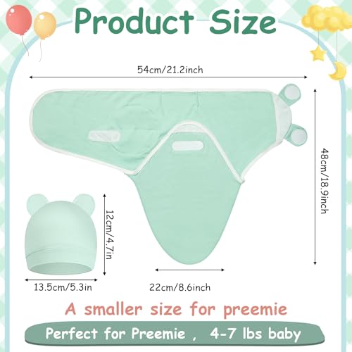 Image of Ramede 6-Pack Preemie Baby Swaddle Blankets with Hats, Breathable 100% Cotton Baby Swaddles, Suitable for Preemie Babies and Newborns, Soft Cotton, Adjustable(Alpaca,Green)