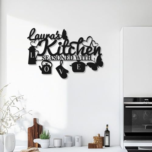 Custom Kitchen Name Sign Kitchenware Metal Wall Art, Personalized Mom's Kitchen Sign Farmhouse Decorations Housewarming Gift, Customized Vintage Kitchen Wall Decor Sign for Home Dining Room