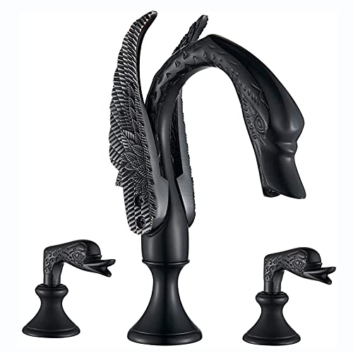 Best Promo Votamuta Bathroom Basin Sink Faucet 3 Holes Swan Design Dual Handles Oil Rubbed Bronze Widespread Faucet