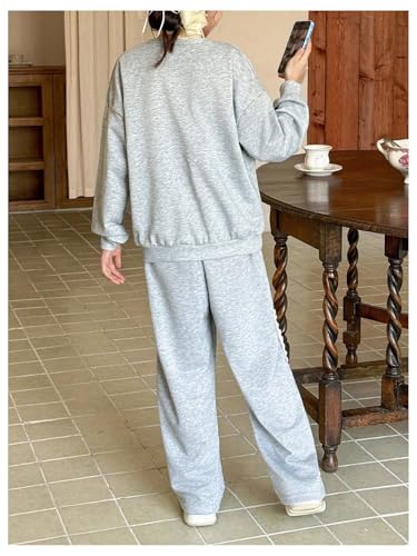 OYOANGLE Girl's Sweatsuits Set Long Sleeve Bow Sweatshirt and Lace Trim Straight Leg Sweatpants Fall Outfits2