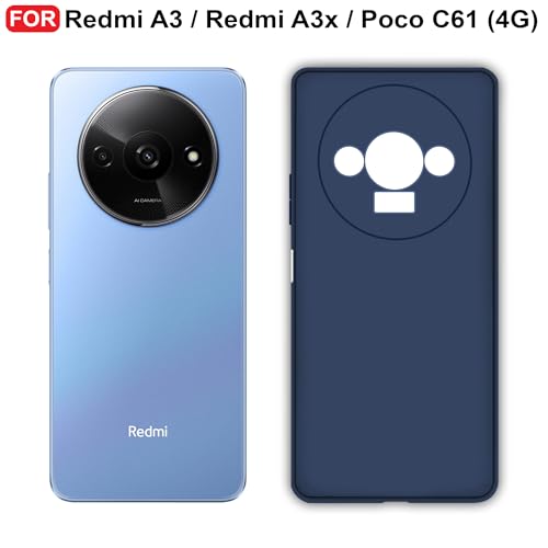 Image of CEDO Back Cover for Redmi A3 / Redmi A3x / Poco C61 (4G) | Camera Bump Protection & Inner Velvet Fabric Lining | Ultra Slim Matte Soft Rubberised Case Cover (Blue)
