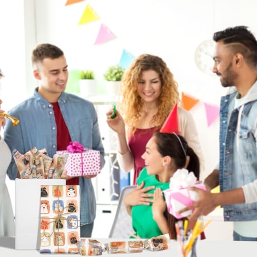 Tinoaly 30 Blatt Seidenpapier, 50x35cm Süßer Orangefarbener Katzendruck Geschenkpapier Geschenkpapier für Geburtstag Babyparty Haustierparty Bastelbedarf