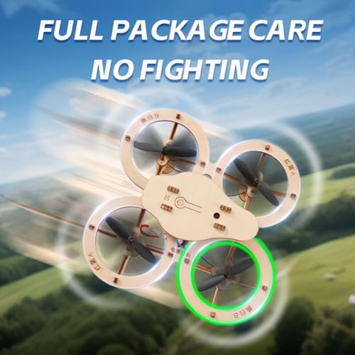 Holz Drohnen Bausatz Modellbausatz zum Selberbauen mit 4-Achsen Flugsteuerung Ferngesteuertes Quadcopter DIY Spielzeug für Kinder und Erwachsene Holzfarbe 24x19x5cm – Bild 6