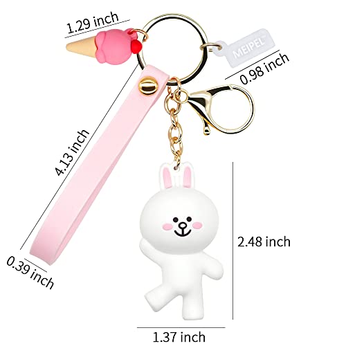 Meipel Cute Cony Rabbit Keychain Accessories, Cartoon Anime White Bunny Key Ring Pendant Silicone Pink Strap For Backpack Charms Decoration Gift For Women Girls #TOP1