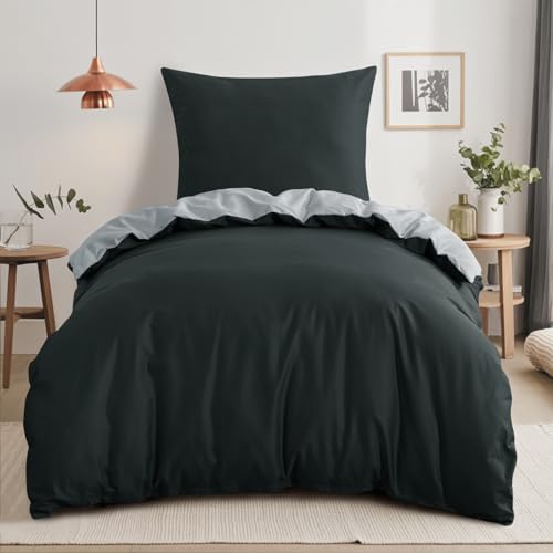 RUIKASI Bettwäsche 140x200 Baumwolle Grau - Bettwäsche-Sets 140x200cm...