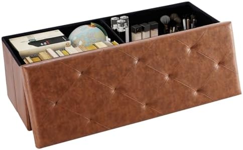 DUMOS Foldable Storage Ottoman Bench 43in, Foot Rest Stool, Synth...