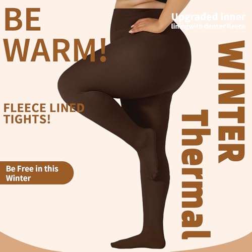 Image of DancMolly Plus Size Fleece Lined Tights Winter Warm Womens Tights, High Waisted Opaque Pantyhose