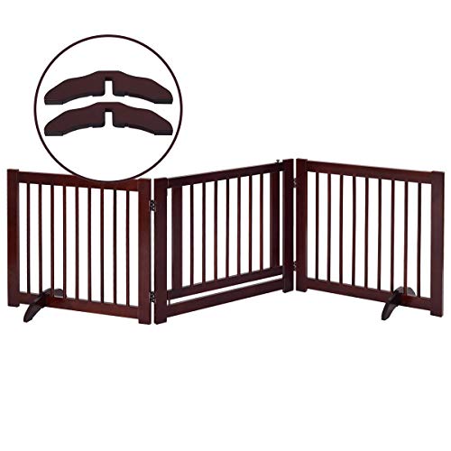 Giantex 24inch Freestanding Wood Dog Gate with Walk Through Door and
