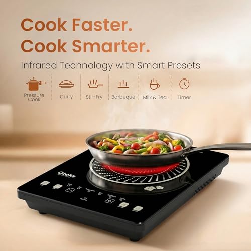 Image of OTEK Infrared Cooktop 2200W Portable Electric Stove Touch Control LED Display 6 Preset Modes Crystal Glass Cooktop Compatible with All Cookware
